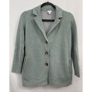 J. Jill Double Knit Blazer Green Heather/Zinc Heather‎ Chevron Stripe Size XS